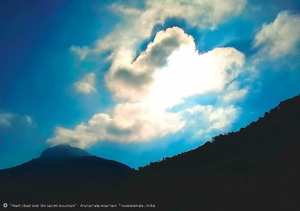Arunachala Mountain Heart forming Clouds